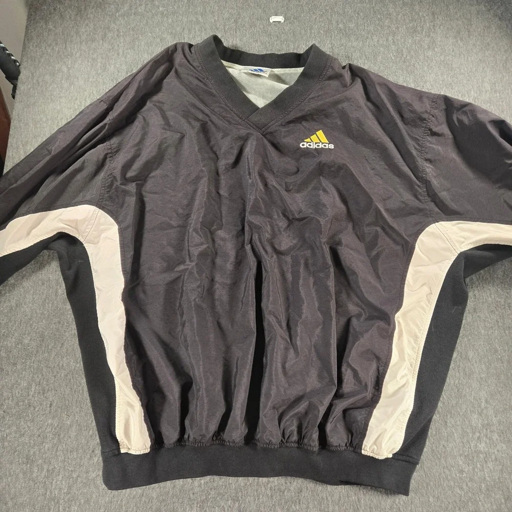 Vintage Adidas Windbreaker Mens XXL Black V-Neck Mesh Lined Pullover‎ Gorpcore